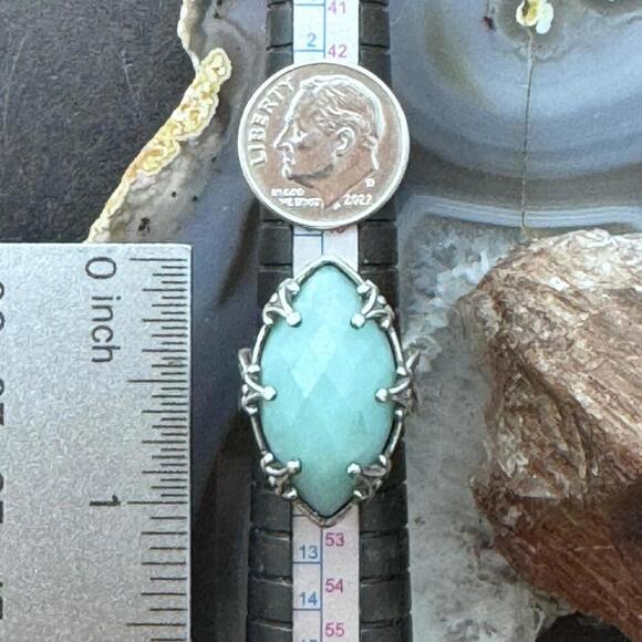 Carolyn Pollack Sterling Faceted Marquise Amazonite Split Shank Size 5 Dome Ring - Picture 9 of 10